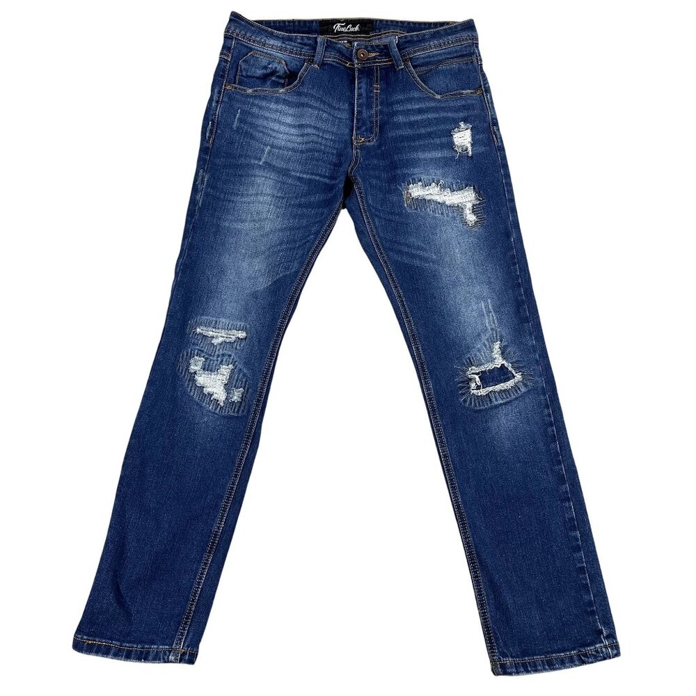 TrueLuck Distressed Skinny Mens Dark Wash Jeans Sz 32 x 28